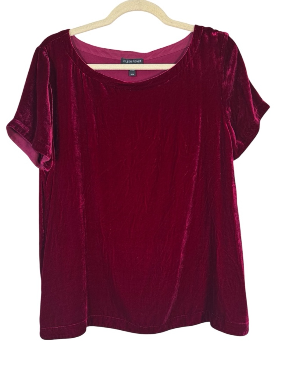 Eileen Fisher Red Velvet Short Sleeve Blouse Womens M Casual Whimsigoth Top